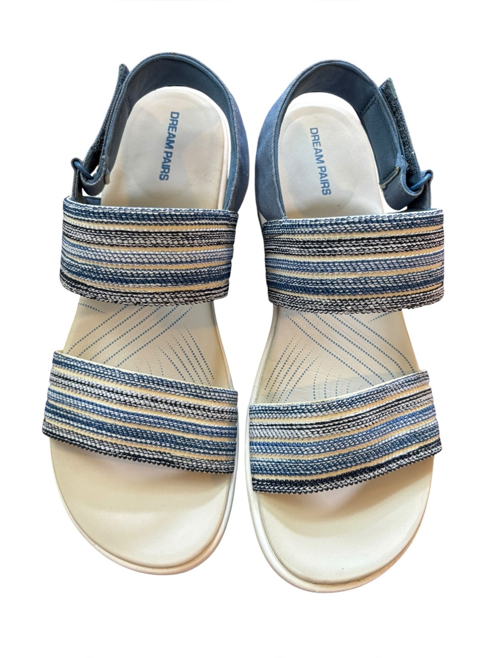 Dream Pairs Light Blue and Cream Striped Adjustable Women's Sandals, 10